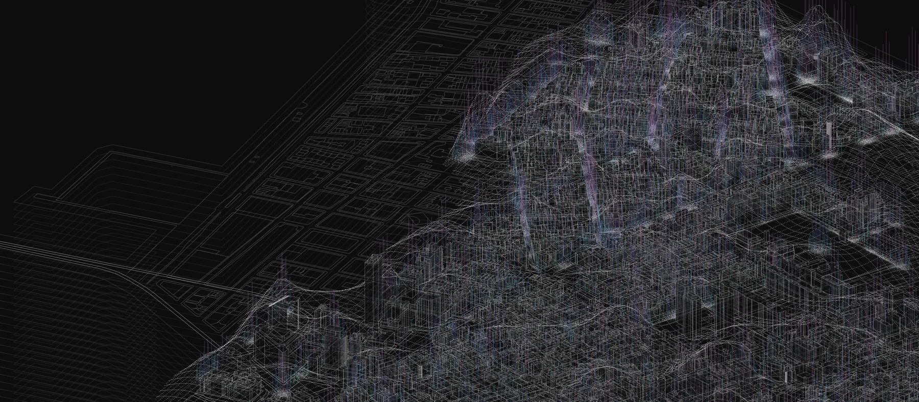 Coloured 3D wireframe of a Greenwich Village street as captured by the device.
