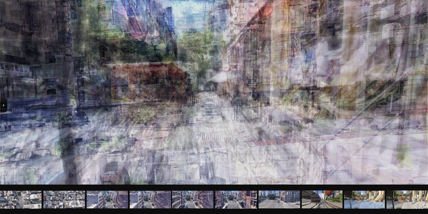 Ten Google Maps screenshots from satellite to street view in the SOHO area.